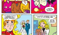 A panel from an Archie Comics story. Archie imagines a future where he's married to Penny Parker and wonders what it would be like.