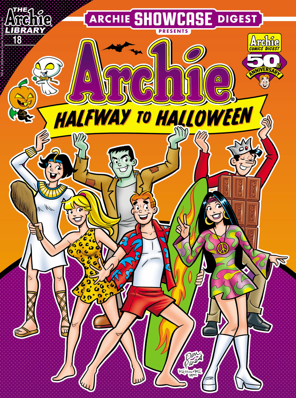 Archie and the gang are dressed in Halloween costumes, dancing at a party. 