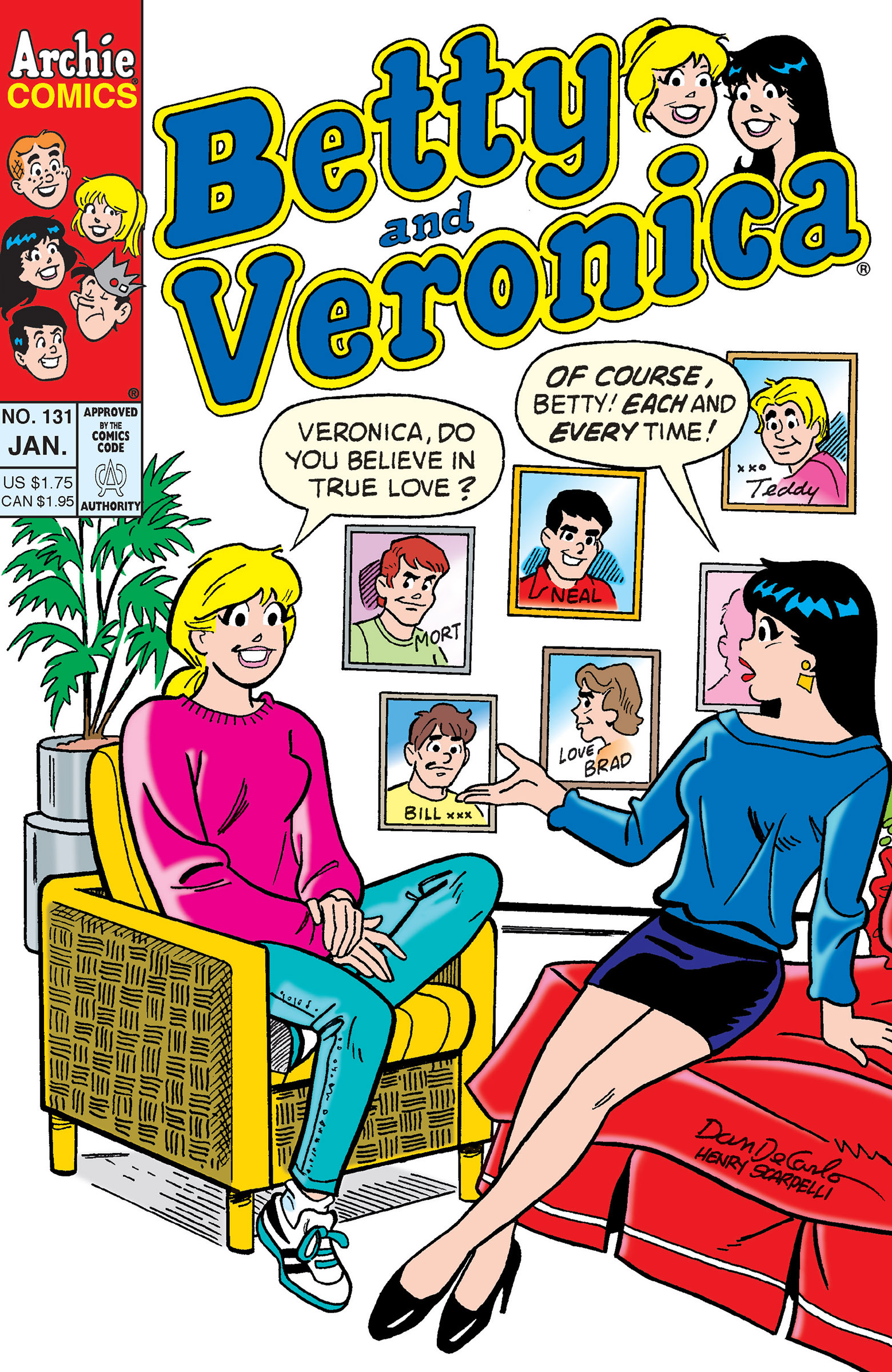 Betty and Veronica talk about Veronica's past loves, all of whom she has a framed photo of hanging up in her room.