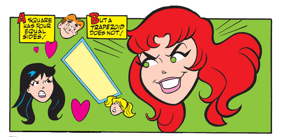 Panel from an Archie Comics story featuring Archie, Betty, Veronica, and Cheryl Blossom.