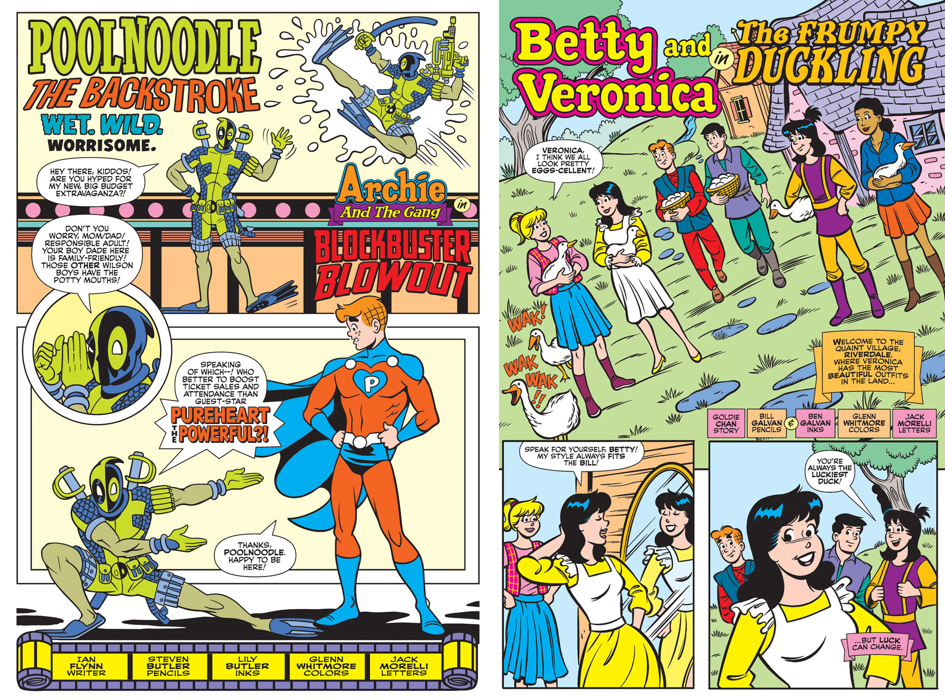 Examples of various Archie Comics splash pages by the subjects of this interview: Steven and Lily Butler and Bill and Ben Galvan.