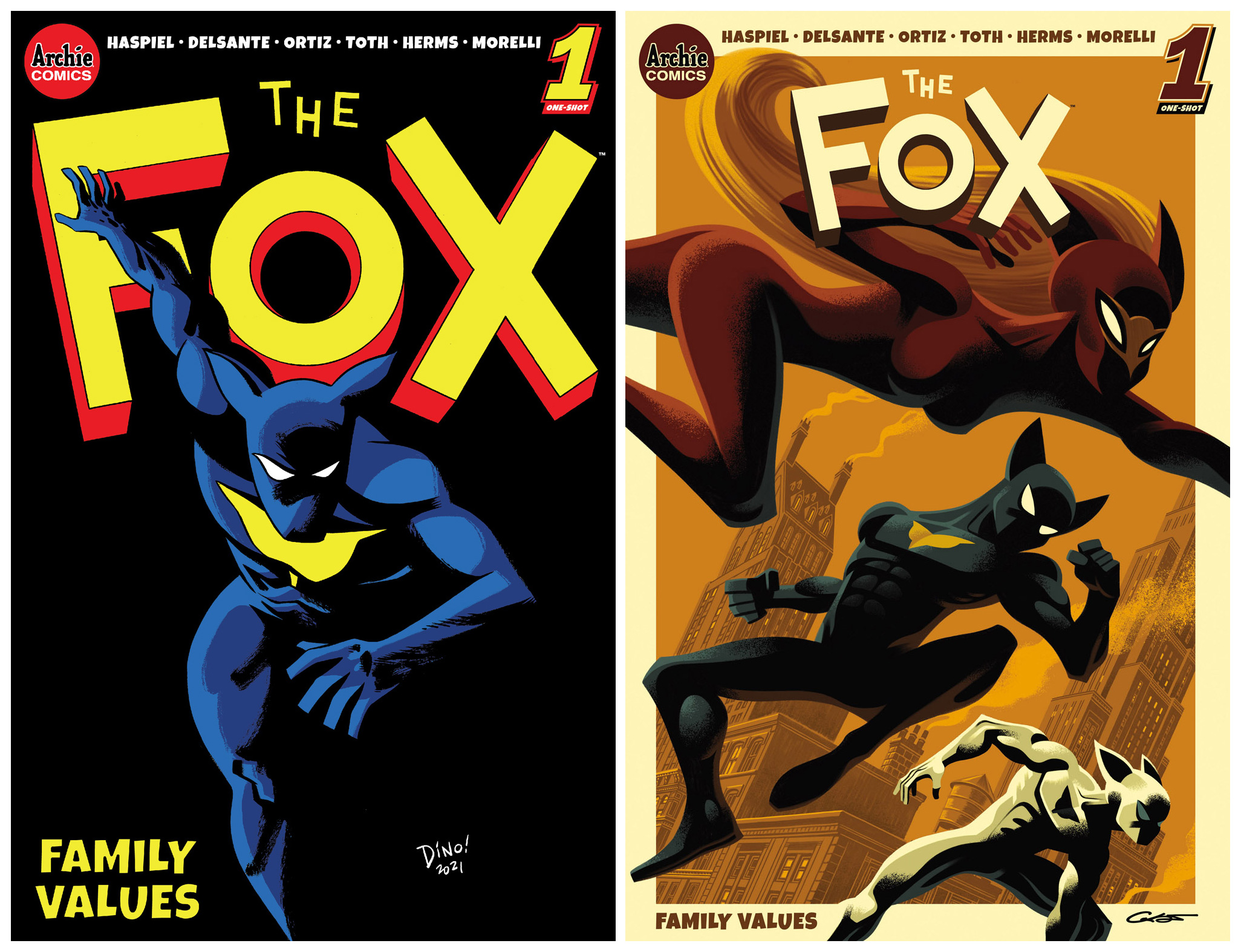 Two variant covers for the FOX: FAMILY VALUES #1 comic book from Archie Comics.