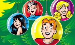 Archie, Veronica, Betty, and Jughead are each depicted in an ornament hanging on a Christmas tree.