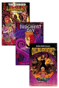 The comic books Archie Comics: Judgment Day issue 1, The Cursed Library: Alpha and the collection Archie Horror Presents Chilling Adventures: The Anthology Collection