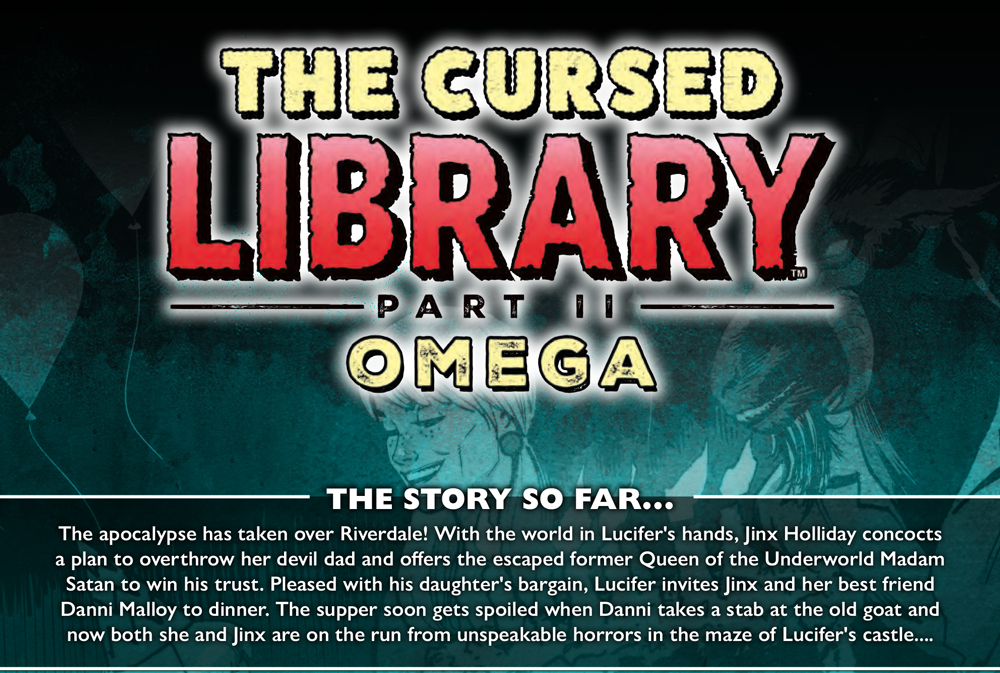 A story recap page from THE CURSED LIBRARY #2: OMEGA