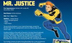 Information on Mr. Justice, Archie's superhero alter ego.