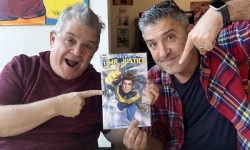 Patton Oswalt and Jordan Blum hold up a copy of Archie Is Mr. Justice #1