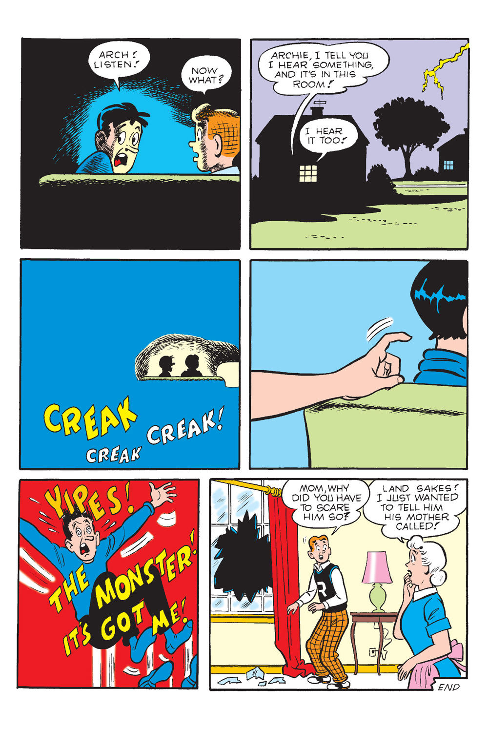 Interior story page from JUGHEAD #78: FACSIMILE EDITION, in which Archie and Jughead watch horror movies and scare themselves during a night at home alone.