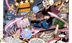 Interior story page from ARCHIE VS. MINOR THREATS #1, showing how Sabrina the Teenage Witch decides to take a trip to Twilight City, in the Minor Threats universe, to obtain a magical artifact along with Archie, Reggie, Jughead, Betty, and Veronica.