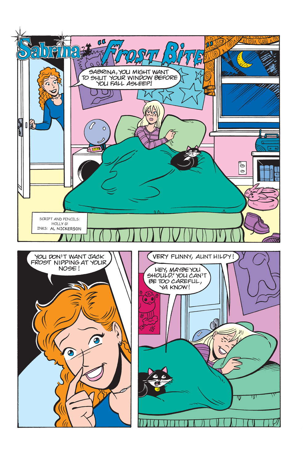 Interior story page from SABRINA THE TEENAGE WITCH: MAGIC UNLEASHED, in which Sabrina gets zapped into a frozen blue state by Jack Frost.
