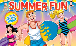 Cover of ARCHIE COMICS DIGEST: SUMMER FUN. Veronica, Archie, and Betty run out of the ocean in swimsuits, carrying surfboards. The cover line reads: The Official Comic Book of Summer.