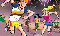 Main cover of the ARCHIE AMERICAN ALL-STARS comic book. Archie, Betty, Veronica, and Reggie play soccer on the beach with Jughead tending goal in the background. In the foreground, an anthropomorphic crab smiles and holds up Jughead's hat that he stole. In the upper right corner is a headshot of Eternity Fields, a slender light-skinned black woman with multicolor hair tied up in a ponytail. The cover copy reads: First Appearance! New soccer star Eternity Fields!