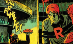 Variant cover of JUGHEAD: PIEMAGEDDON by Francesco Francavilla. Jughead is stalking Archie in a diner, threatening him with a pie while saying, "Eeeaaarrchieee!" in a stylized scary typeface. Archie hides behind a wall holding a pie of his own with an anxious look on his face.